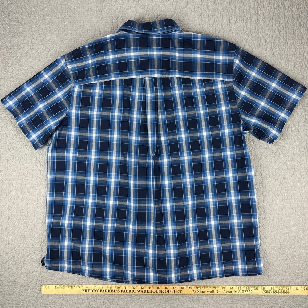 Men's Navy and White Plaid Button Down Shirt Lightweight Short Sleeve - Picture 4 of 9